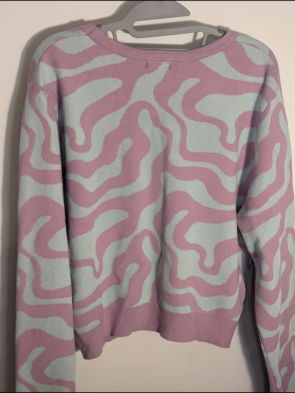 Justify Wavy Abstract Cropped Cardigan Sweater Pastel Purple Mint Green Size XL - Picture 5 of 6